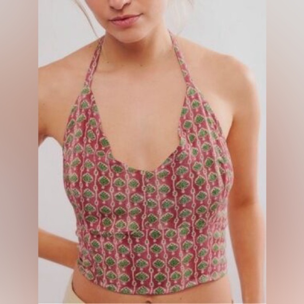 Free People Rae Halter Top - Rosewood combo